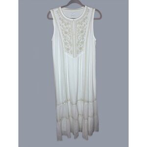 J. Jill White Crinkle Gauze Embroidered Beaded Sleeveless Midi Dress Womens XS